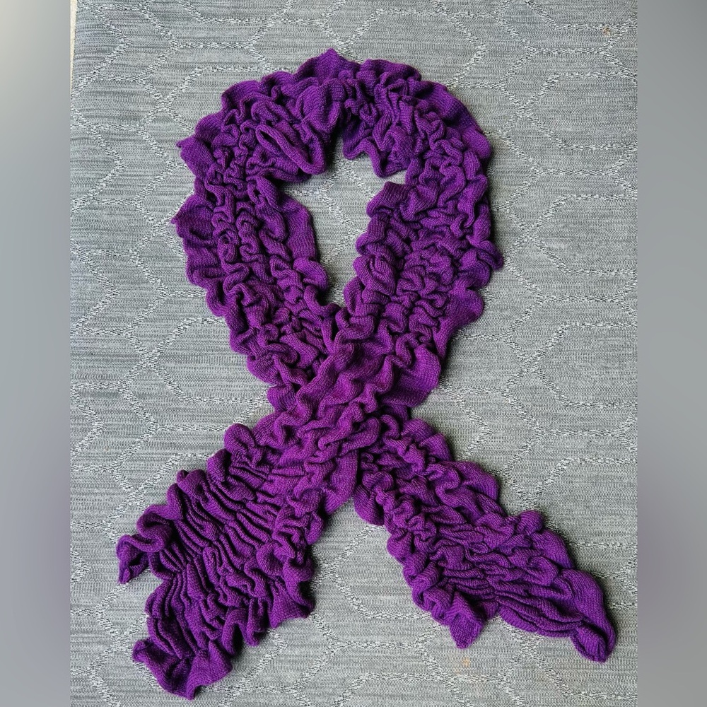 Women’s purple ruffled scarf wrap. 71 inches long [has elastic].